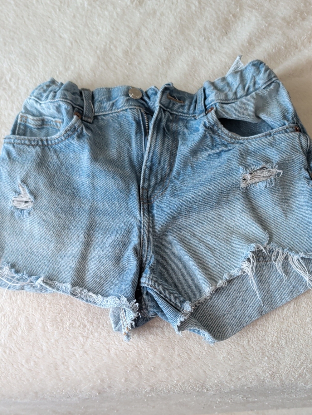 Zara Light Blue Distressed Denim Shorts